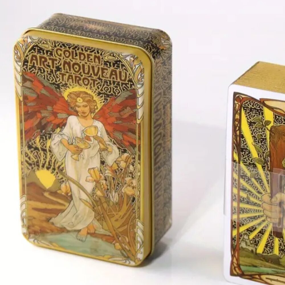 Golden Art Nouveau Tarot Gold Edged with Collector Storage Tin 78 Cards …